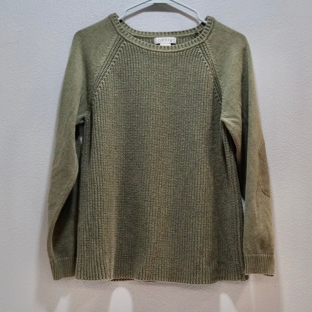 Orvis Green Knit Sweater Cotton Blend Crewneck Classic Outdoors Cozy Women’s L